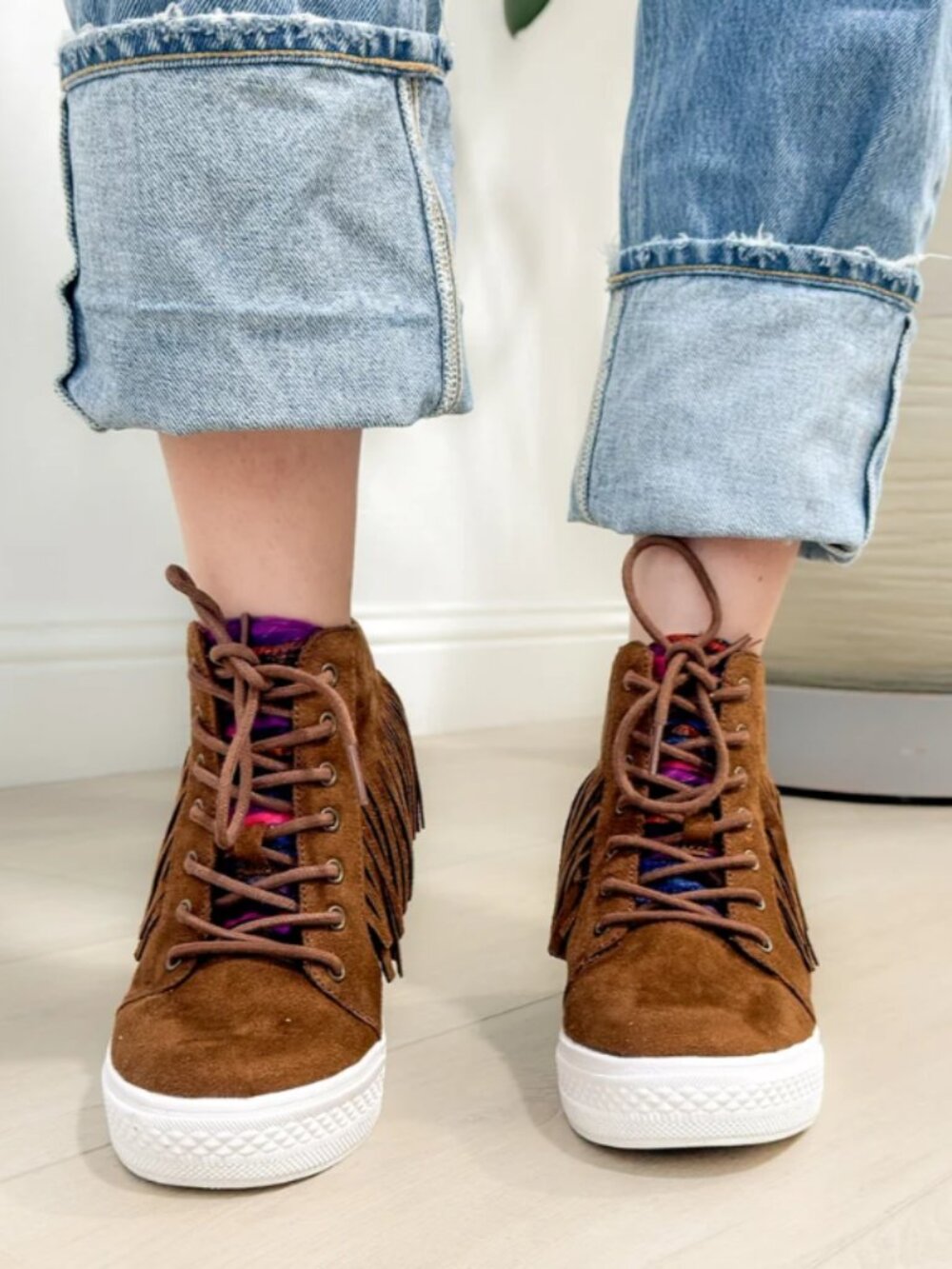 Not rated fringe wedge sneaker in brown